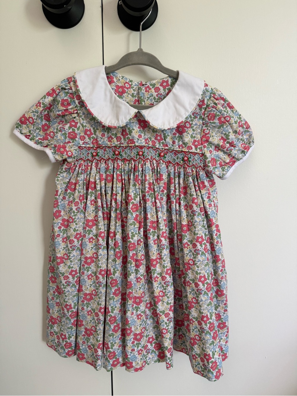 Shrimp and Grits Girls Floral Smocked Dress with White Peter Pan Collar